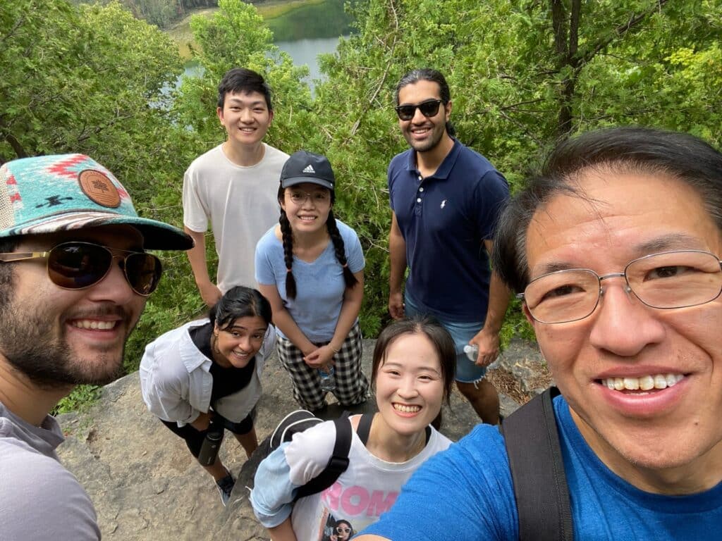 Dr. Ren taking a selfie with lab members at Clark Reservation State Park