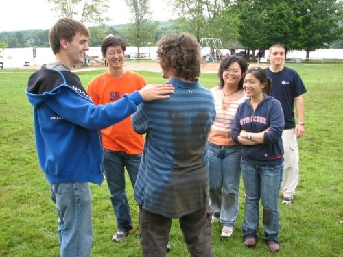 Lab members talking together at Jamesville Beach in 2007